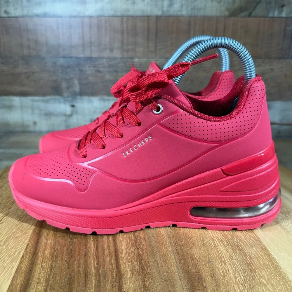 *Skechers Air-Elevated Sneakers Womens 6.5 Red Shoes 155401 Lift Lace Up